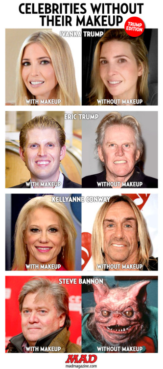 Going Through an Awkward Face Dept.CELEBRITIES WITHOUT THEIR MAKEUP: TRUMP EDITIONGet more stupidity