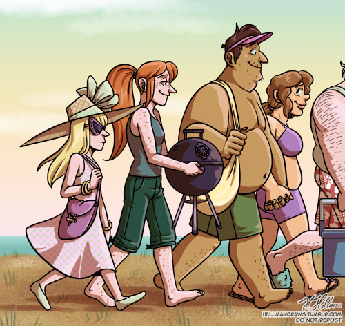 hellmandraws: Heading for the beach with your army of kids. ⛱