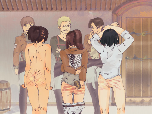 Shingeki no Kyojin: Well deserved spanking for Mikasa, Sasha, Zoe and ArminSketches: pig