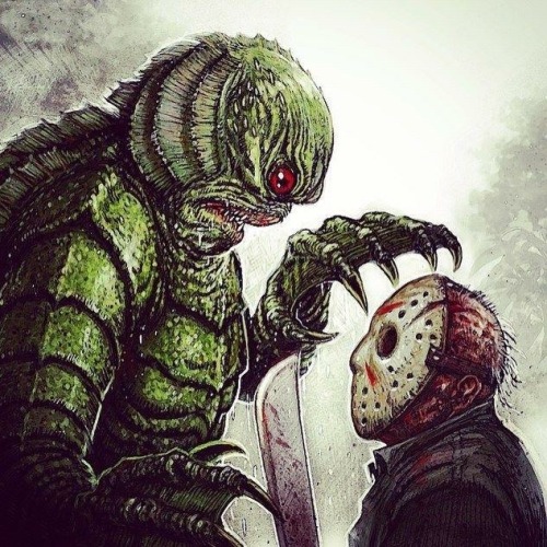 welcome2creepshow:Creature from the Black Lagoon vs Jason Voorhees By Chris Bolton aka Savage Zombie Art