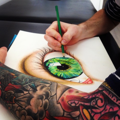 inkdependent:  drawing this intense eye at the shop today  