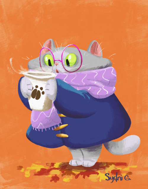 Just a little Autumn kitty having a coffee on a chilly day :3