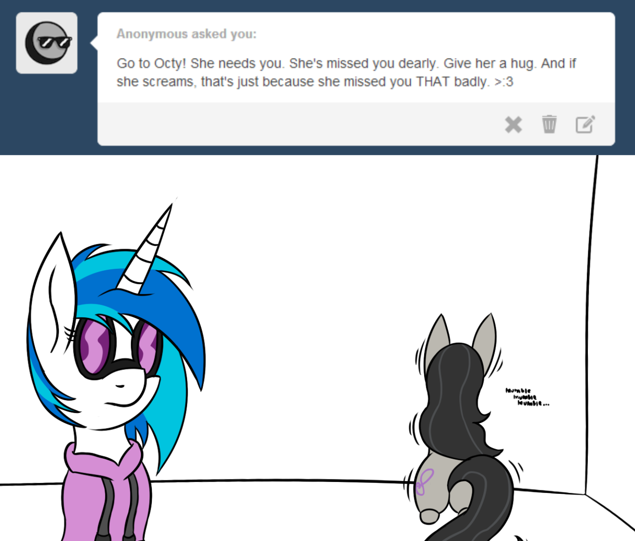 askdjvinylscratch:  I’d love to give her a hug, but I think I’ll keep my distance