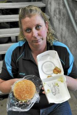 iwontallowit:  TOOWOOMBA mother Kylie Steger’s appetite for fast food has been ruined by a rude surprise at the bottom of a burger box. Mrs Steger was irate after lifting up her Hungry Jack’s hamburger last Thursday to find a crude picture of a penis