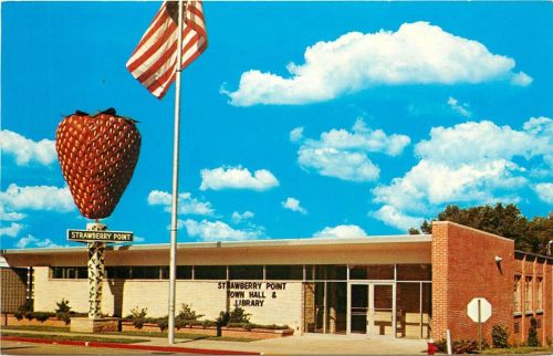 postcardtimemachine: Strawberry Point, Iowa — World’s Largest Strawberry