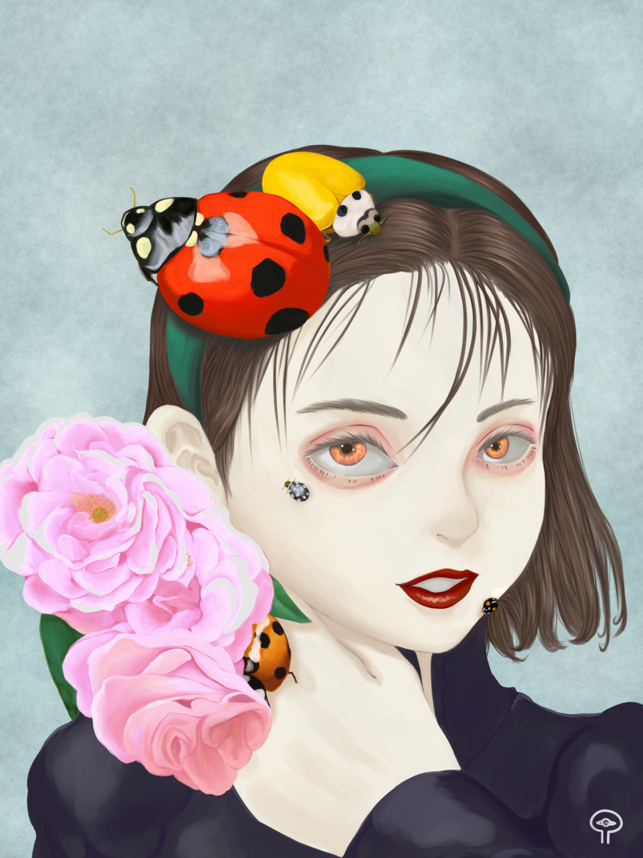 #lady bird#coccinelle#lady#illustration#flowers#insects#dress#art