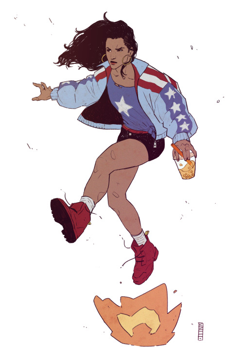 pretend-animator:America Chavez \m/with bubble tea… i want some bubble tea