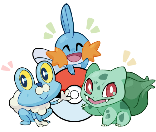 Best friends (I just wanted to draw the cat-shaped starters and the froggy starters)