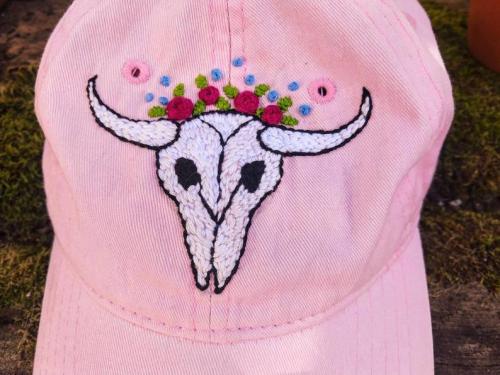 Hand Embroidered Longhorn Skull Hat //SpiralEternity