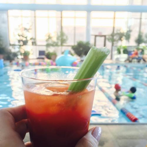 When the kids swim, mom and grandma have a Bloody Mary #cheers #holidays2015 #holidayparty