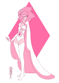 ominaterthegreat: yourmyfleshnblood:  Here’s my second attempt at Pink Diamond + Pearl. I was not a big fan of he weird coat thingy on the previous design, so I instead gave her a cape-thingy and I love it.  I’ma recycle that cape and hair for my