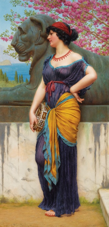 didoofcarthage: In the Grove of the Temple of Isis by John William Godward 1915 oil on canvas privat