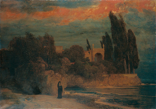 Arnold Bocklin — Villa by the Sea, 1874.  Painting: oil on canvas, 108 x 154 cm. Stä