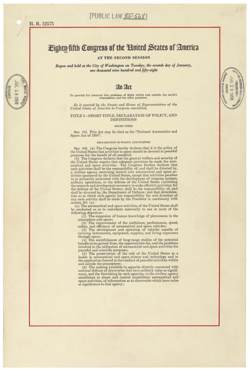 On this date Dwight D Eisenhower signed the National Aeronautics and Space Act of 1958, Thus creating NASA