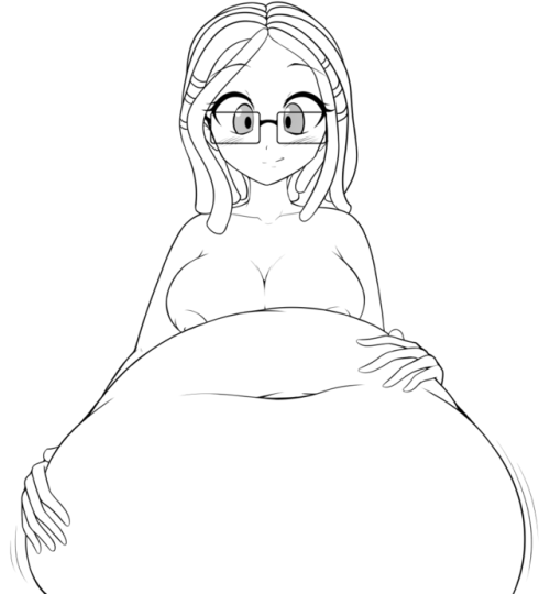 For this month Larry requested Sarah having eaten his OC Larry, with the  picture having a particular emphasis on Sarah’s gigantic belly.