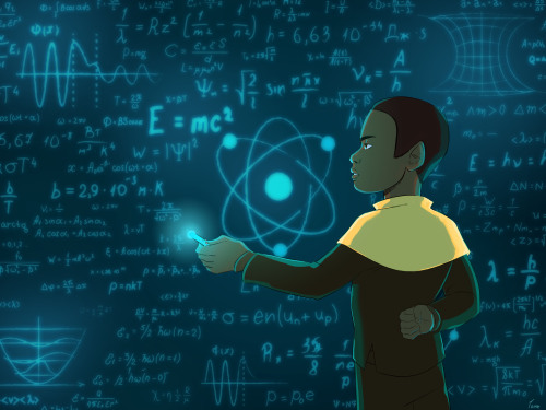 yesimgaythanks:tomeart:Young Tuvok explaining quantum physics. [id: a young Tuvok with his back most