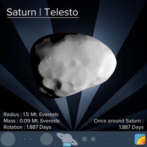 Along with Calypso, Telesto is a co-orbital moon of Saturn. #saturn #solarsystem #moon #telesto #inf