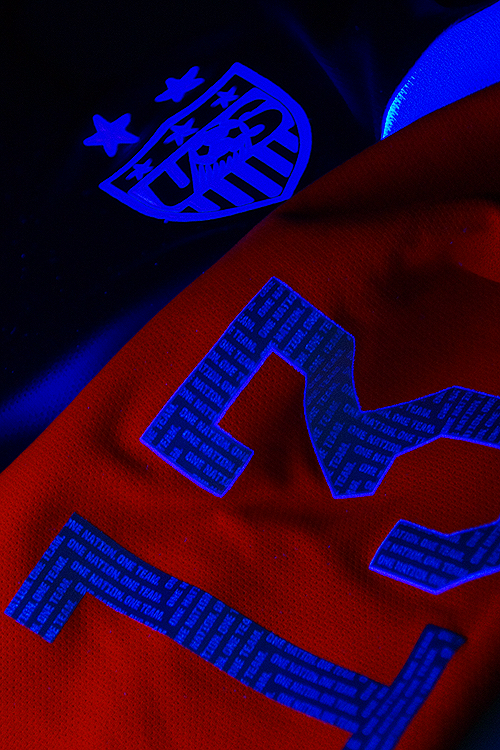 ipattycake:  USWNT 2014 Away Jersey - Close-up, Blacklight Edition If you’re going to repost it on your blog please give me credit. 