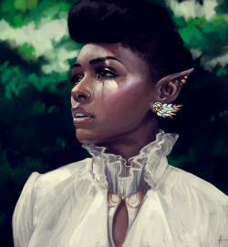 confusedlucifer: and last thing; i painted this back in january and never posted it here? a photo study of janelle monáe as an elven queen that she actually liked on twitter, i repeat the person i’ve admired and looked up to for almost a decade has