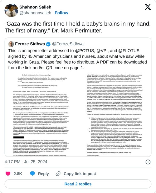 "Gaza was the first time I held a baby's brains in my hand. The first of many." Dr. Mark Perlmutter. https://t.co/4YoEupfEjm
— Shahnon Salleh (@shahnonsalleh) July 25, 2024