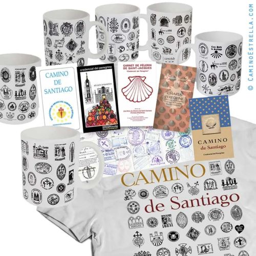 Personalized mugs and T-Shirts with the stamps of your individual Camino de Santiago pilgrimage. ✈️W