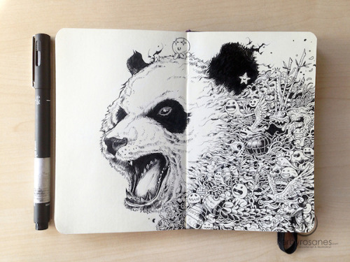jedavu:  More Whimsical Doodles Created In Moleskine Notebooks, Made With Just Black Pens Based in The Philippines, illustrator Kerby Rosanes, were meticulously drawn in his Moleskine notebooks with ordinary black pens.  