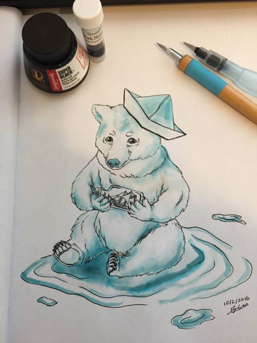 Inktober day 2 Inspired by Noodler Blue Nose Bear ink, named after the Schooner &amp; the bear Winni