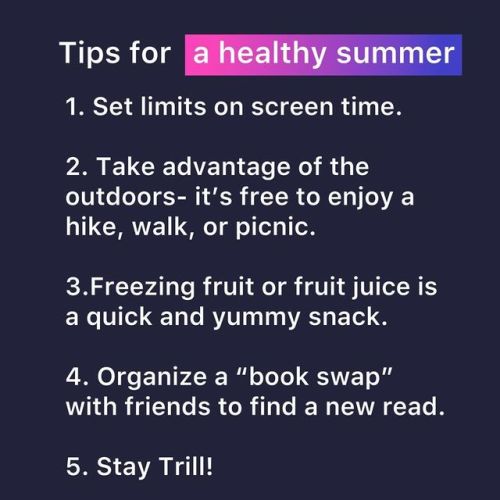 Happy Trill Tuesday~ Here are our Trill Tips to having a healthy summer~ Summer is a time to reflect