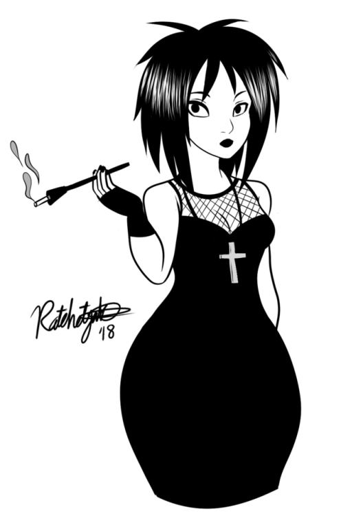 Inktober Day #9 of Darkly-Inclined characters is the hilarious Henrietta from the Goth kids group in