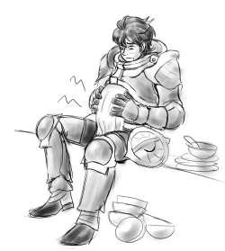 verzisnsfwblog:  Stahl comes to the realization that he should probably take his armor off before eating. In no time he remedies that situation, but he better hope no battles come anytime soon since he won’t be able to put it back on until the breakfast