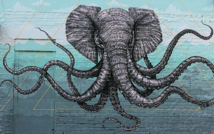 Elephant/Octopus street art just off Brick Lane, London by Alexis Diaz