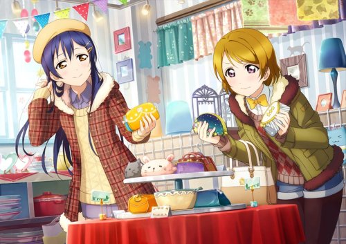 lovelivemj:    School Idol Festival UR pairs stitched and textless: Umi Sonoda #549: Our Feelings Are One & Hanayo Koizumi #556: Sparkling Lipstick