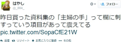 7at1stroke:  はやし ‏@_884_   昨日買った資料集の「主婦の手」って欄に刺すっていう項目があって震えてる pic.twitter.com/SopaCfE21W