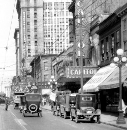 pasttensevancouver:  Granville Street, 1920s Hi rez/full image. Source: Photo by WJ Moore (cropped), City of Vancouver Archives #Str N188