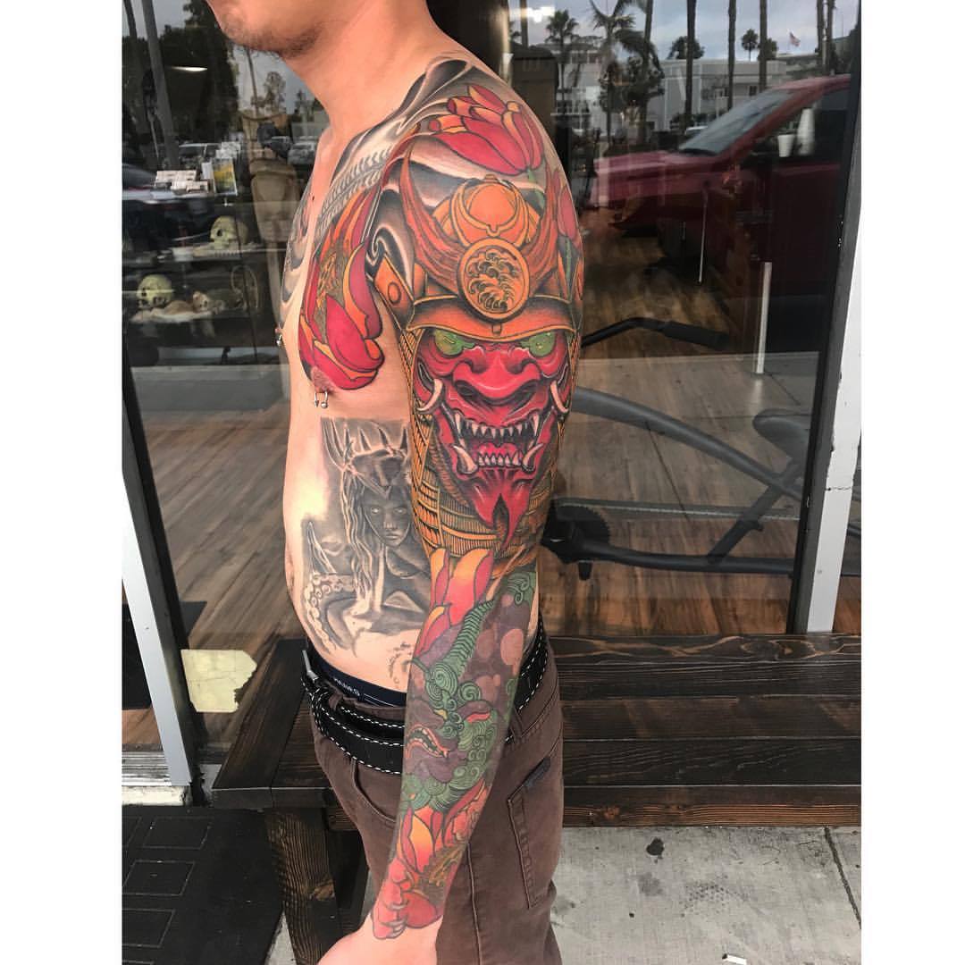 tommy oni hannya japanese mask snake panther sleeve edmonton tattoo 2020   7th Samurai Tattoos