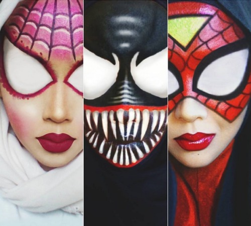 Hijabi Cosplay: Spider Gwen, Venom, Spider WomanCosplayer/Makeup Artist: @queenofluna