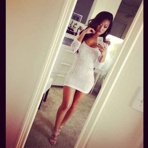 kiss-meyou-fool:  x  I’m not a fan of white dresses but this is cute. Luv the form fit look an