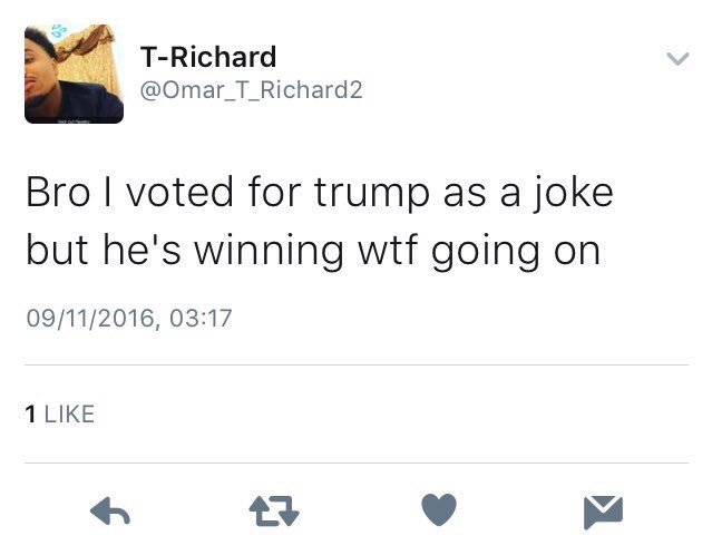 thebbwnextdoor:  miwadake:  swan2swan:  atheixt:  If you also voted for Trump as