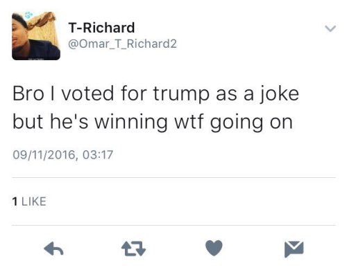 king-satan-nipple: the-ford-twin:grendinator:atheixt:If you also voted for Trump as a joke, you shou
