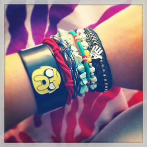 My bracelet collection is growing #bracelets #turquoise #jakethedog #adventuretime #handmade #arm #l