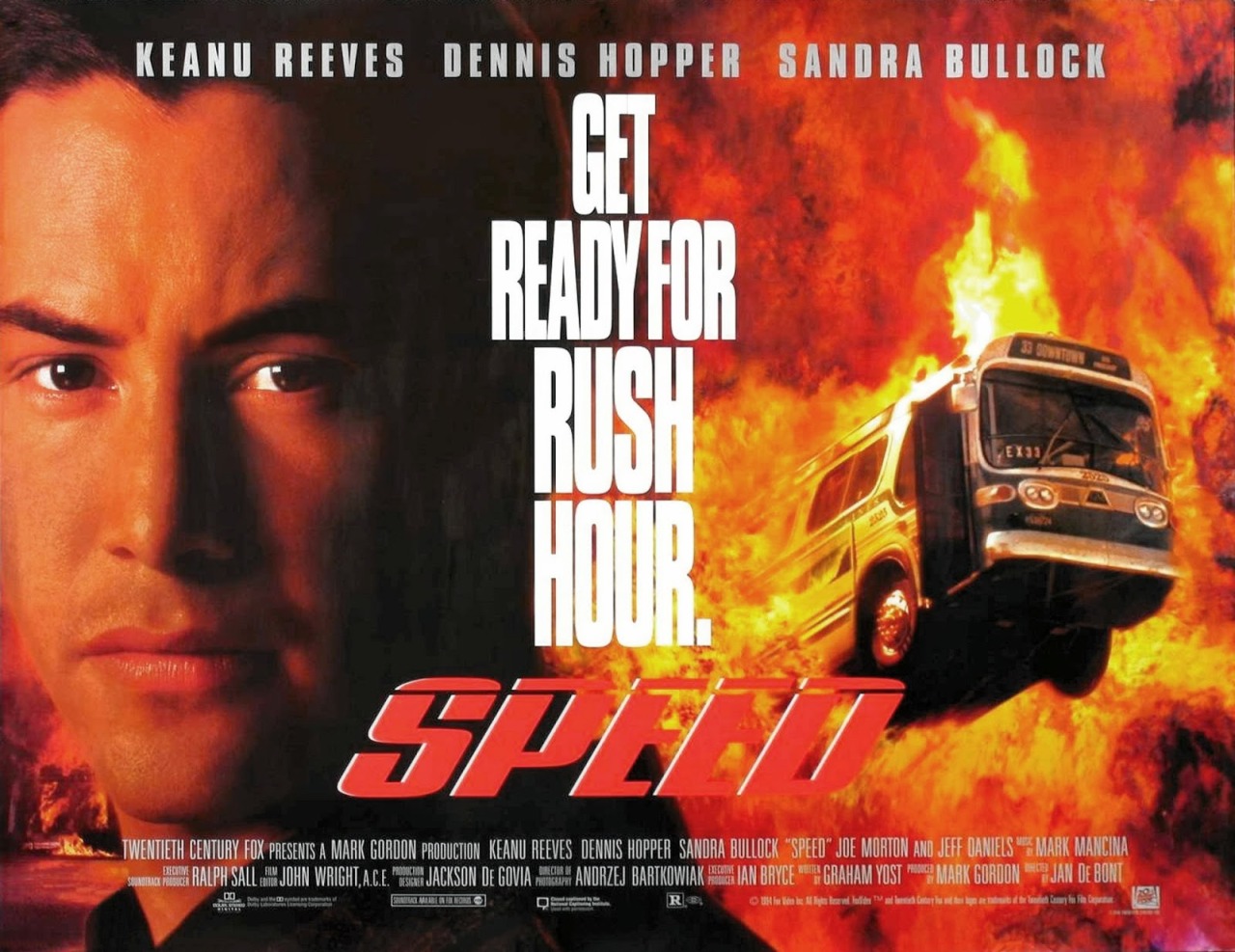 Pop quiz! What action packed movie starring Keanu Reeves, Sandra Bullock and Dennis Hopper celebrates its 20th Anniversary today?
Jan De Bont’s Speed - co-written by Graham Yost (Justified) and Joss Whedon (everything) - is Certified Fresh at 93%