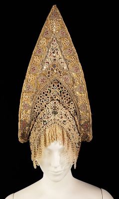 treasures-and-beauty:  Russian Headdress, early 19th century.  silk, pearls, metal, cotton, paper.