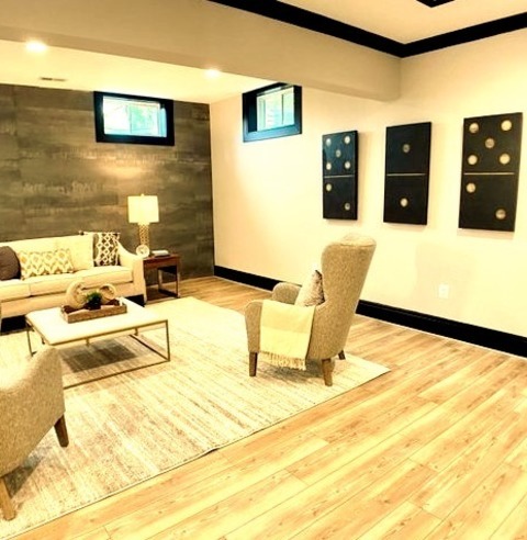 Farmhouse BasementInspiration For A Massive Farmhouse Walk-out Basement Renovation With A Bar, White