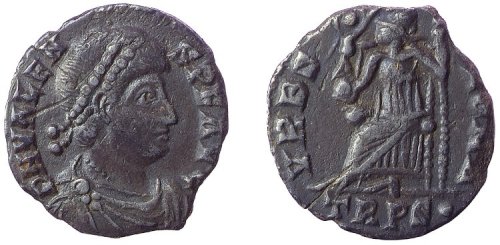 Coins with laureate, radiate, or diademed heads of emperors (obverse) and the goddess Roma (reverse)