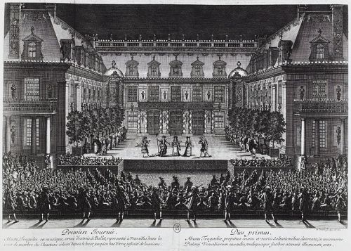 Performance of the ballet Alceste by Jean-Baptiste Lully in the marble courtyard of Versailles, July