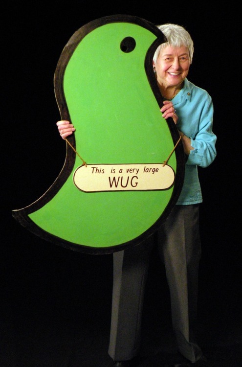 allthingslinguistic:Jean Berko Gleason, creator of the wug test, with a very large wug.