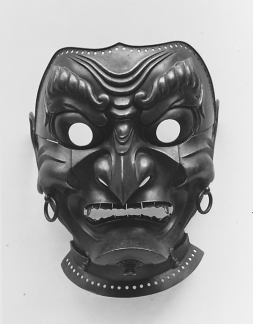 virtual-artifacts:  Mask Inscribed by Myochin Muneakira (Japanese, Edo period, 1673–1745) Date: dated 1713 Culture: Japanese Medium: Lacquered iron 