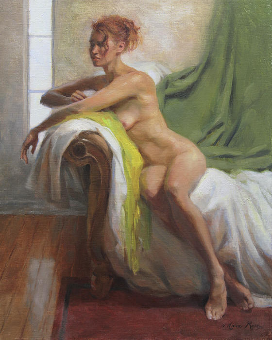 artbeautypaintings:  Figure with chartreuse scarf - Anna Rose Bain 