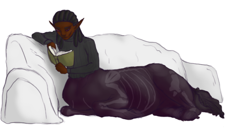 thepigeoning: [Image Description: A centaur version of Kravitz. He is lying down, leaning on a low m