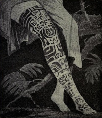 Vintage 19th century photograph - Oceania, Pacific Islands, probably Fiji, Tahiti or Western Samoa: young woman with a highly elaborate tattoo, tattooing on her right leg.....The famous tattooed leg of Queen Vaikehu
Atolls of the Sun: Frederick OBrien (1922)
“In late years the former queen of cannibals and last monarch of the Marquesas would not show her limb—a modest attitude for a recluse who lived with nuns and thought only of death.” https://splattergut.tumblr.com/post/65782797479Thank-you for providing a more accurate citation on this image – most appreciated @splattergut #Pacific Islands #Queen Vaikehu Atolls of the Sun #Leg Tattoo#Frederick OBrien#1922#tattoo#leg